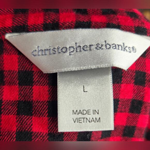 Christopher and Banks Womens Button Front Red and Black Check Plaid Shirt Large - Picture 7 of 8